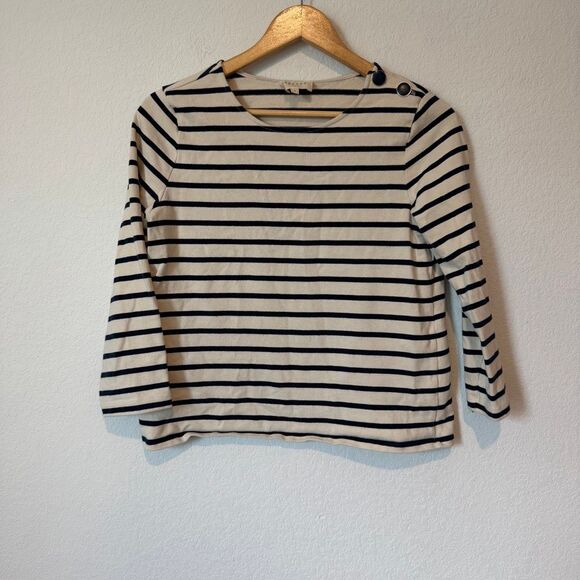 Sezane Ecru Navy Blue Striped Colette Mariniere Blouse Women's Size Small - Picture 2 of 6